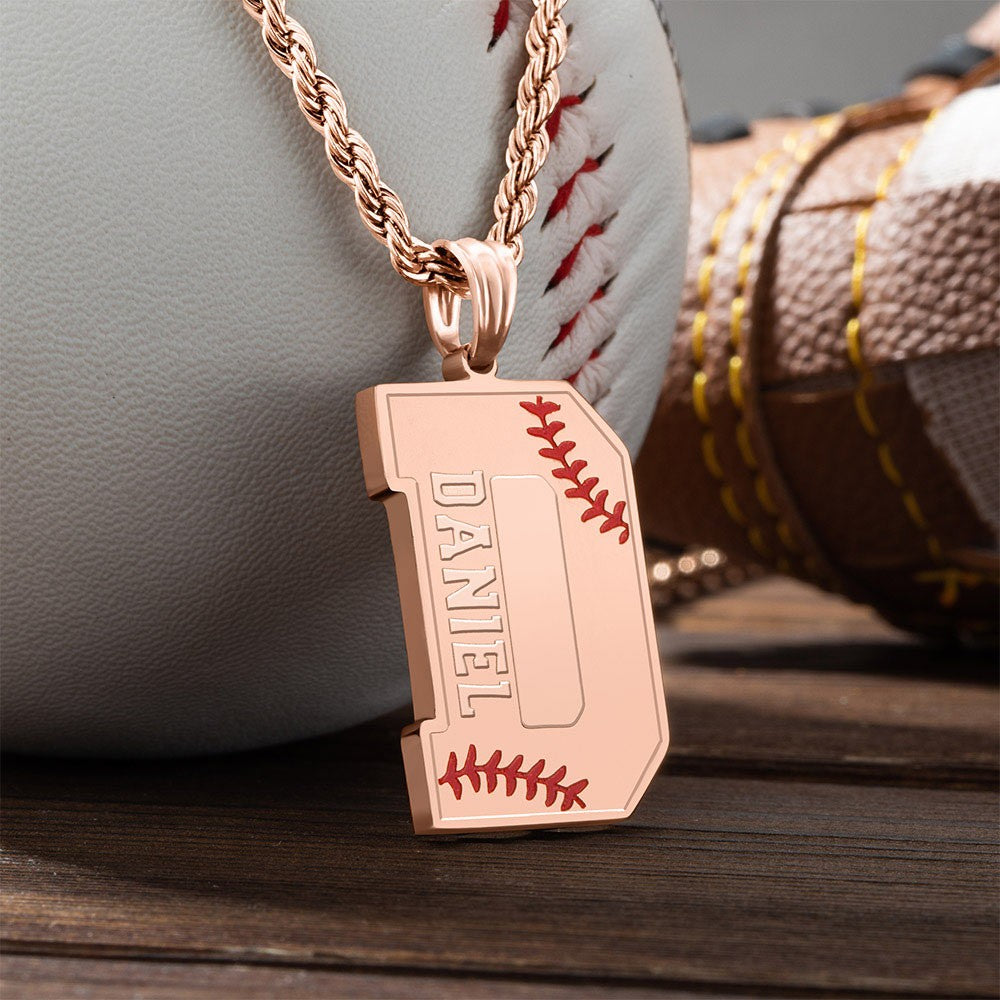 Collana iniziale da baseball con lettera AZ e nome personalizzato, ciondolo con ciondolo a forma di maglia da baseball in acciaio inossidabile, regalo sportivo per atleti/amanti del baseball/sport