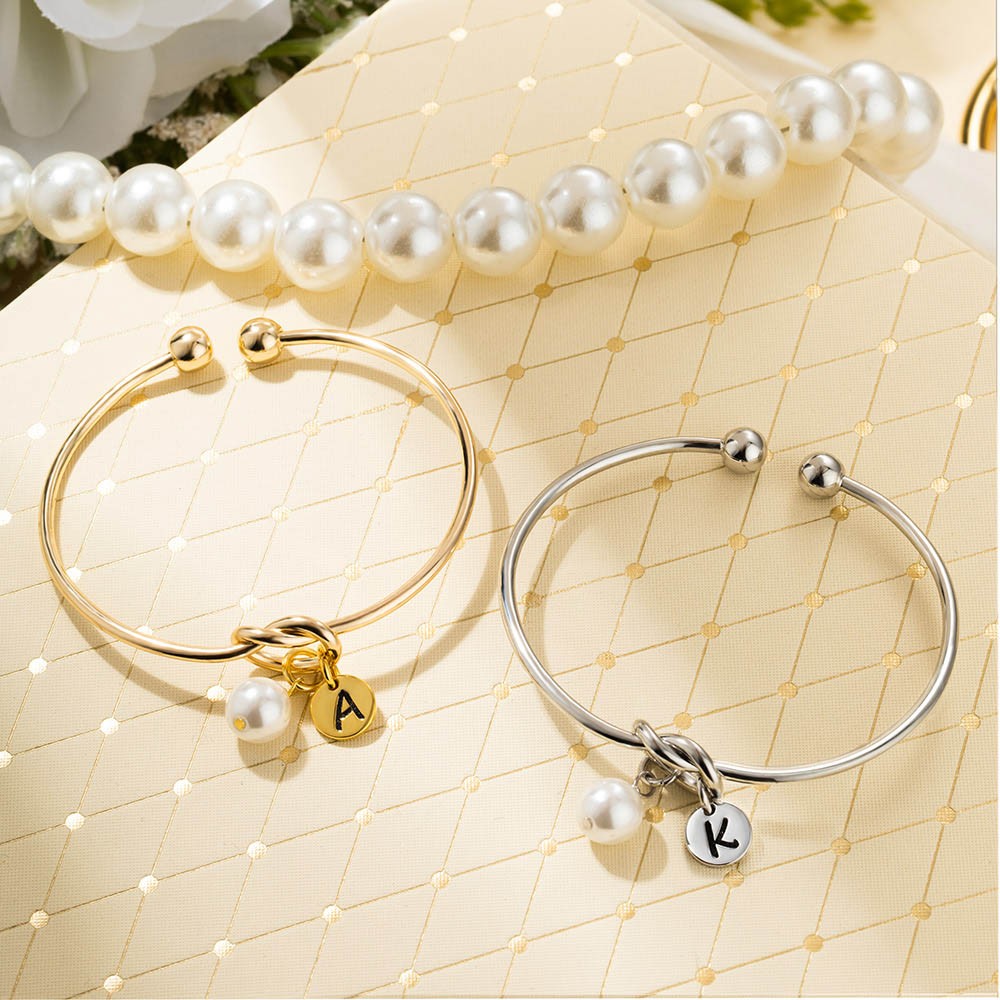 Bracciale con nodo iniziale personalizzato, braccialetti con nodo, bracciale con perle, regali per damigelle d'onore per proposta di matrimonio, regalo per lei