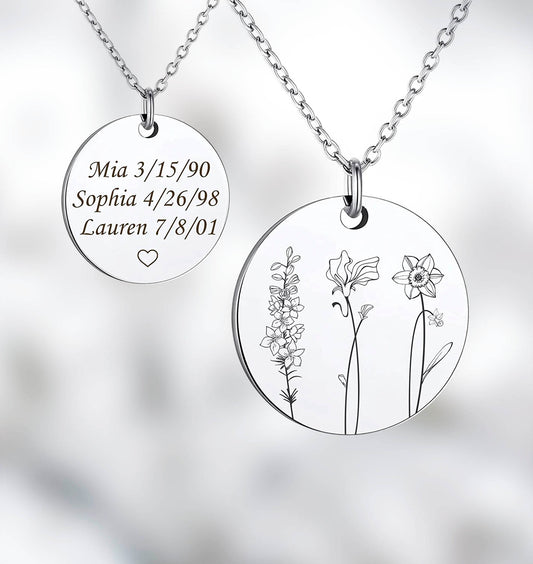 Collana con fiori per nascita multipla, delicata collana floreale, regalo per la famiglia, regalo per anniversario/compleanno/festa della mamma per mamma/nonna/amiche