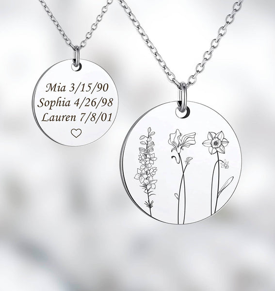 Multiple Birth Flowers Necklace, Dainty Floral Necklace, Family Gift, Anniversary/Birthday/Mother's Day Gift for Mom/Grandma/Friends