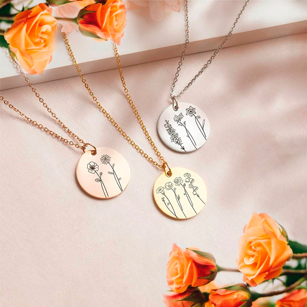 Multiple Birth Flowers Necklace, Dainty Floral Necklace, Family Gift, Anniversary/Birthday/Mother's Day Gift for Mom/Grandma/Friends