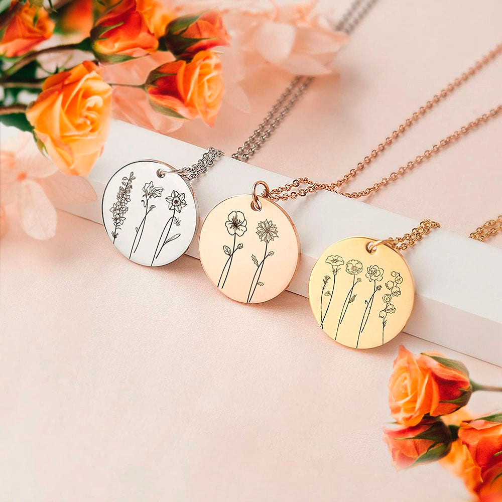 Multiple Birth Flowers Necklace, Dainty Floral Necklace, Family Gift, Anniversary/Birthday/Mother's Day Gift for Mom/Grandma/Friends