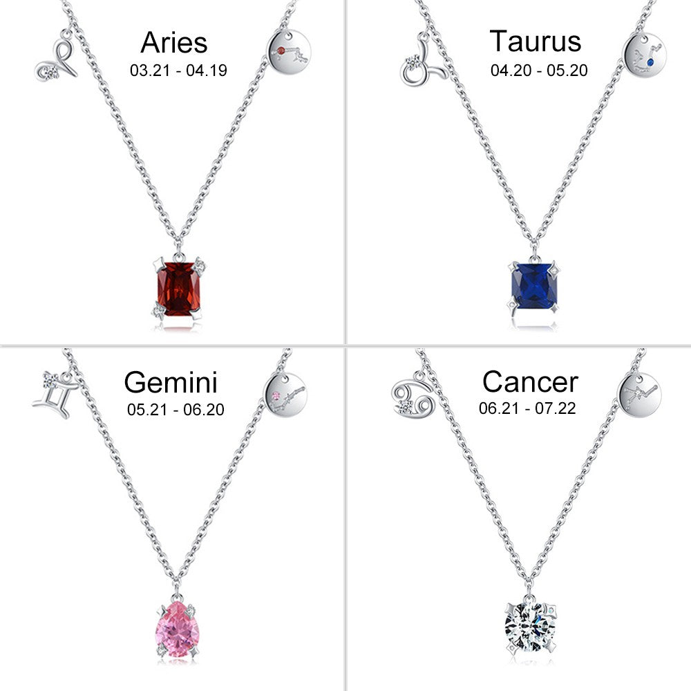 Collana con ciondolo con pietra portafortuna del segno zodiacale, gioielli in argento sterling 925 con costellazioni astrologiche, regalo di compleanno/anniversario/Natale per donne/ragazze