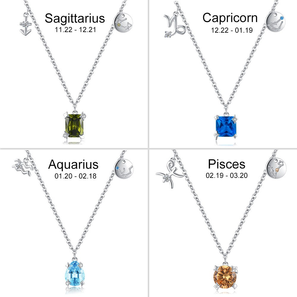 Collana con ciondolo con pietra portafortuna del segno zodiacale, gioielli in argento sterling 925 con costellazioni astrologiche, regalo di compleanno/anniversario/Natale per donne/ragazze