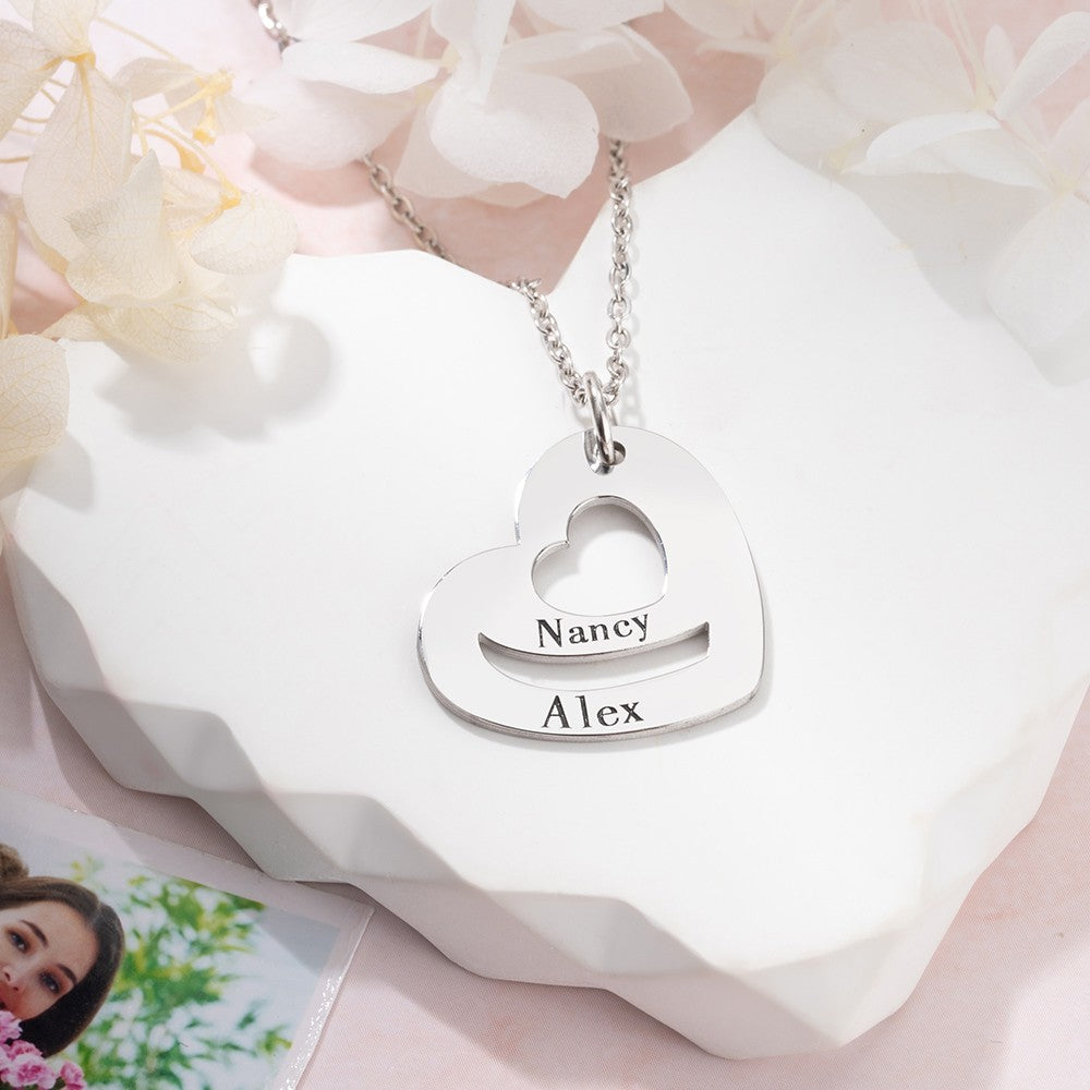 Custom Multiple Name Heart Pendant Necklace, Stainless Steel 2-6 Names Necklace, Kids Name Necklaces for Mom, Gift for Mother/Grandma/Family