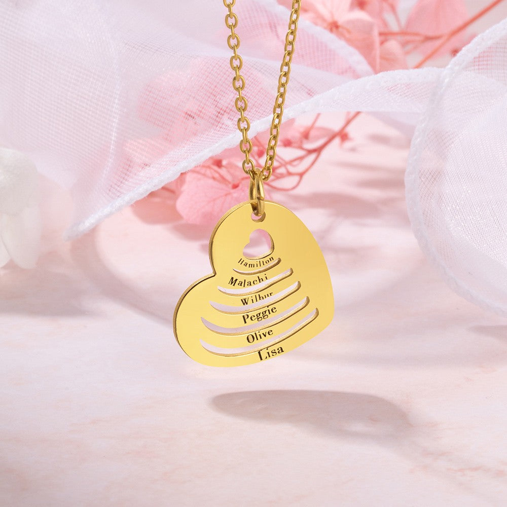 Collana con ciondolo a forma di cuore con più nomi personalizzati, collana in acciaio inossidabile da 2 a 6 nomi, collane con nomi per bambini per la mamma, regalo per mamma/nonna/famiglia