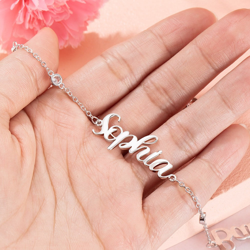 Custom Name Diamond Bezel Necklace, Adjustable Brass Necklace, Birthday/Christmas/Wedding Gift for Girls/Friends