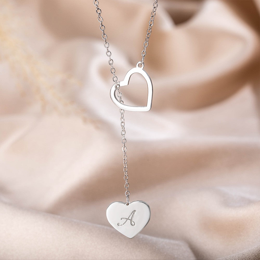 Collana con laccio a cuore con iniziale, collana Y personalizzata con ciondolo a cuore, collana a cuore personalizzata, catena con iniziale laccio, regalo per donna/lei