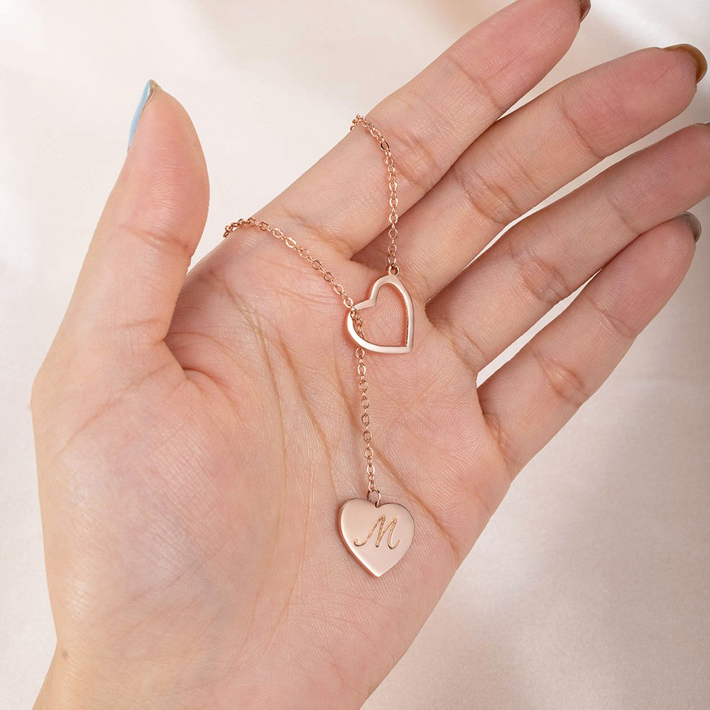 Collana con laccio a cuore con iniziale, collana Y personalizzata con ciondolo a cuore, collana a cuore personalizzata, catena con iniziale laccio, regalo per donna/lei