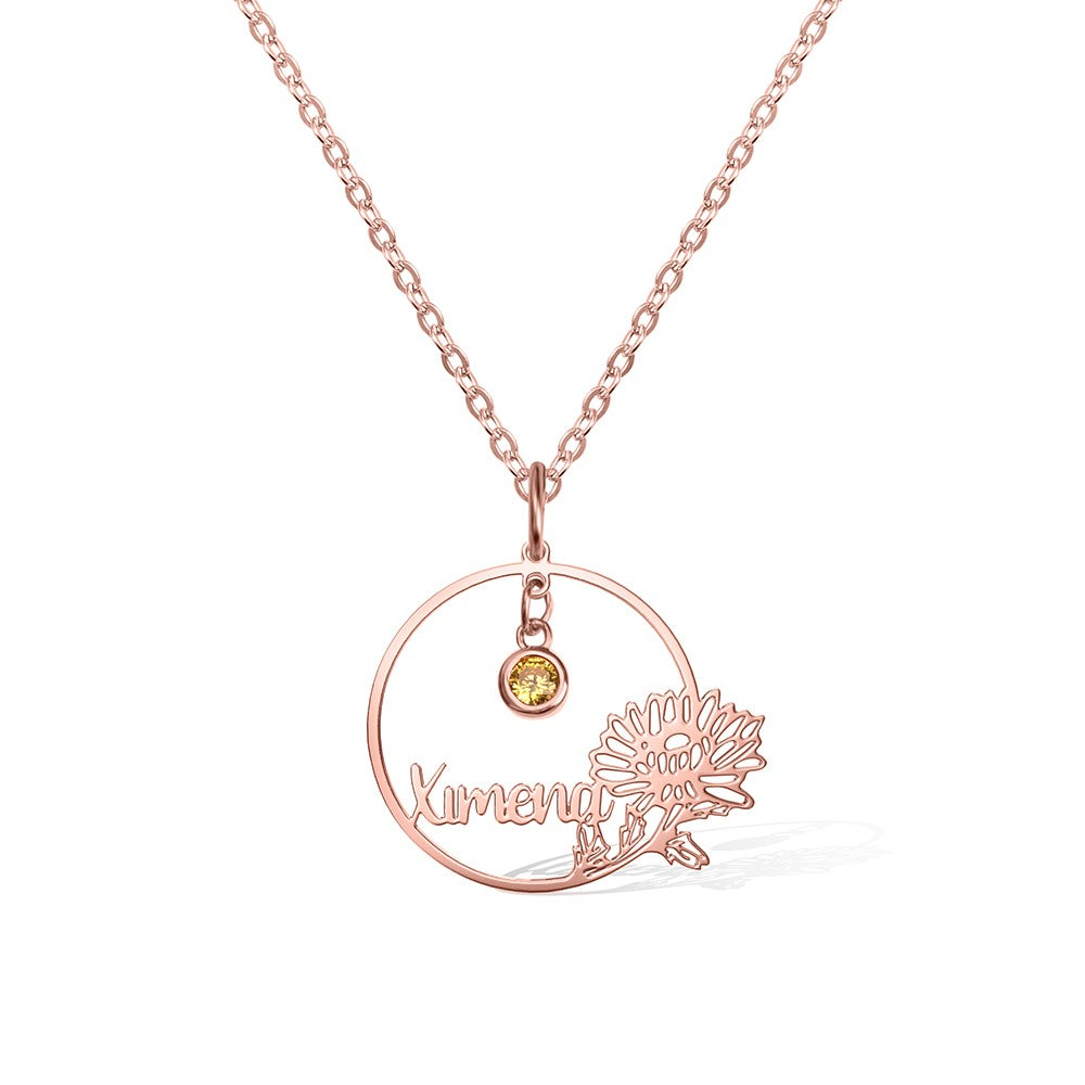 Collana personalizzata con pietra portafortuna e fiore portafortuna, graziosa collana con cerchio con nome, regalo per la festa della mamma, regalo di compleanno/matrimonio per damigella d'onore/amica