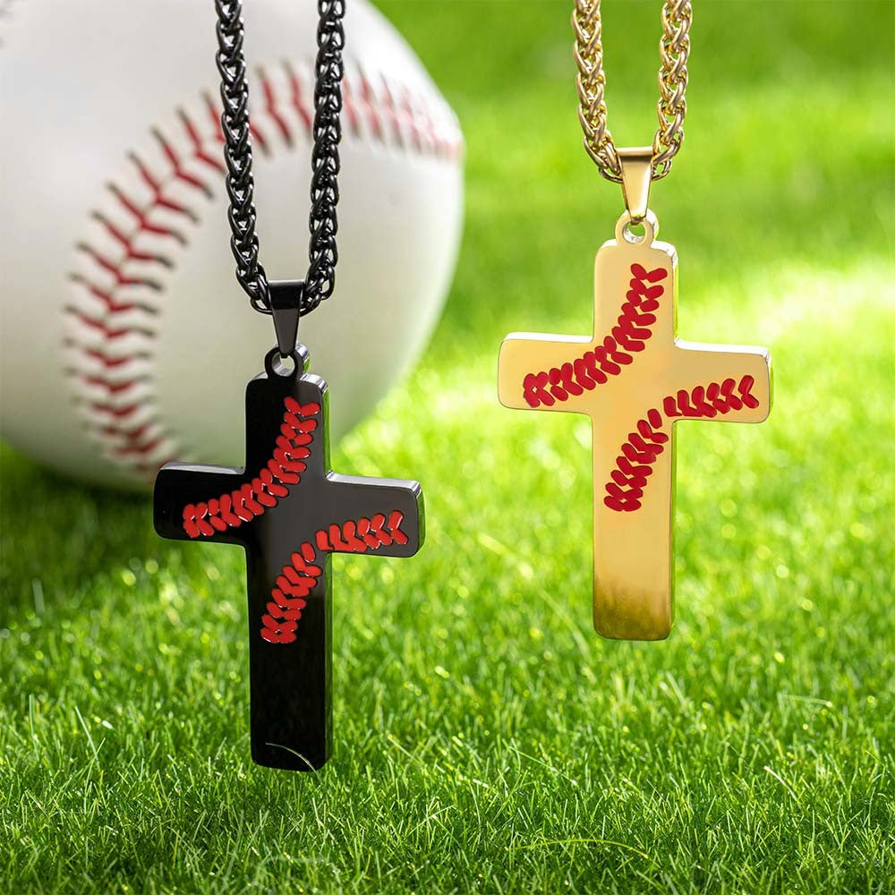 Collana con versetto della Bibbia personalizzato, collana con ciondolo a croce, collana da football/baseball per ragazzo, gioielli religiosi, regalo per battesimo/prima comunione