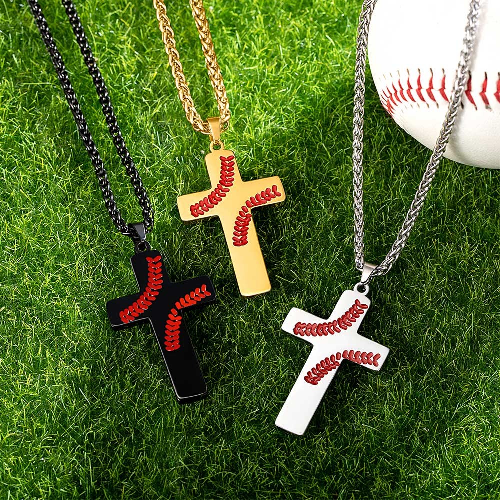 Personalized Bible Verse Necklace, Cross Pendant Necklace, Football/Baseball Necklace for Boy, Religious Jewelry, Gift for Baptism/First Communion