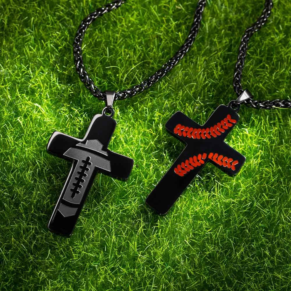 Collana con versetto della Bibbia personalizzato, collana con ciondolo a croce, collana da football/baseball per ragazzo, gioielli religiosi, regalo per battesimo/prima comunione