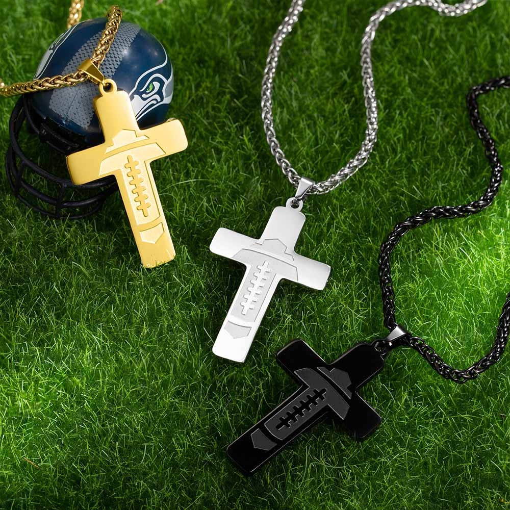 Personalized Bible Verse Necklace, Cross Pendant Necklace, Football/Baseball Necklace for Boy, Religious Jewelry, Gift for Baptism/First Communion