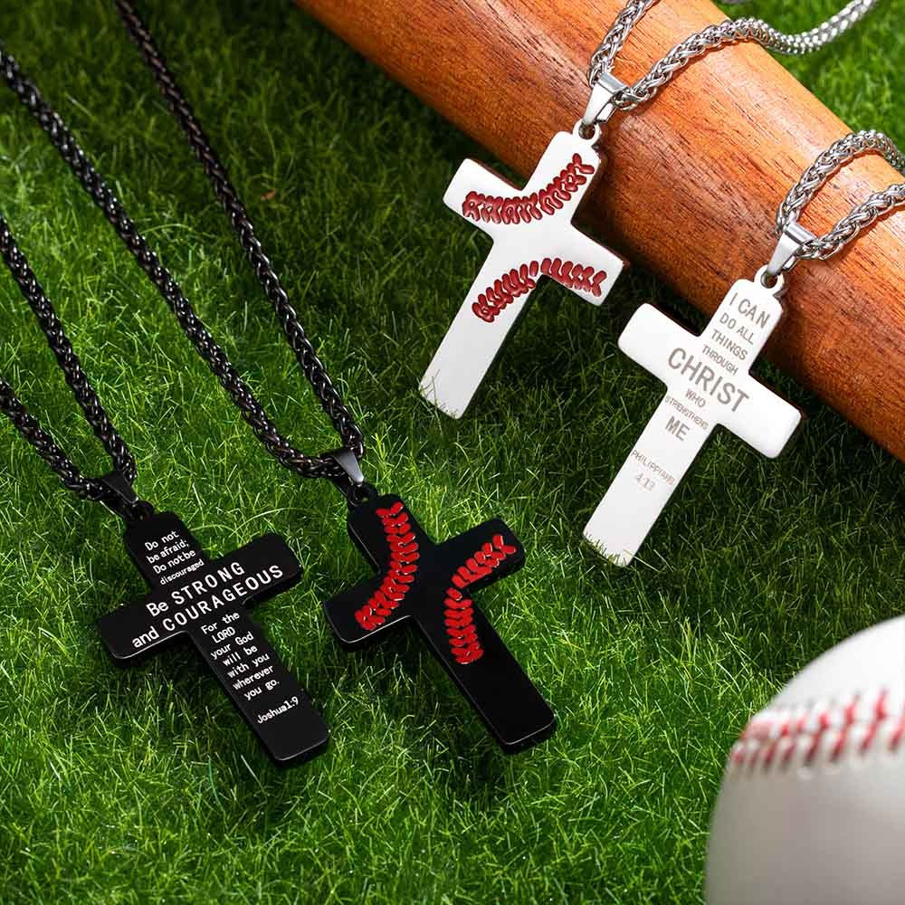 Collana con versetto della Bibbia personalizzato, collana con ciondolo a croce, collana da football/baseball per ragazzo, gioielli religiosi, regalo per battesimo/prima comunione