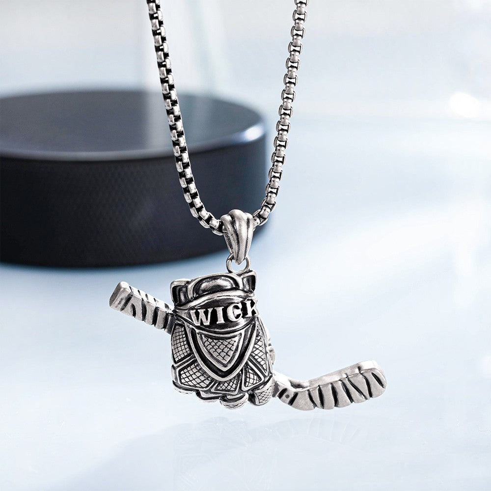 Collana personalizzata da hockey su ghiaccio, gioielli da hockey, collana con mazza da hockey con nome personalizzato, ciondolo con guanto da hockey, regali per amici/giocatori di hockey/allenatori