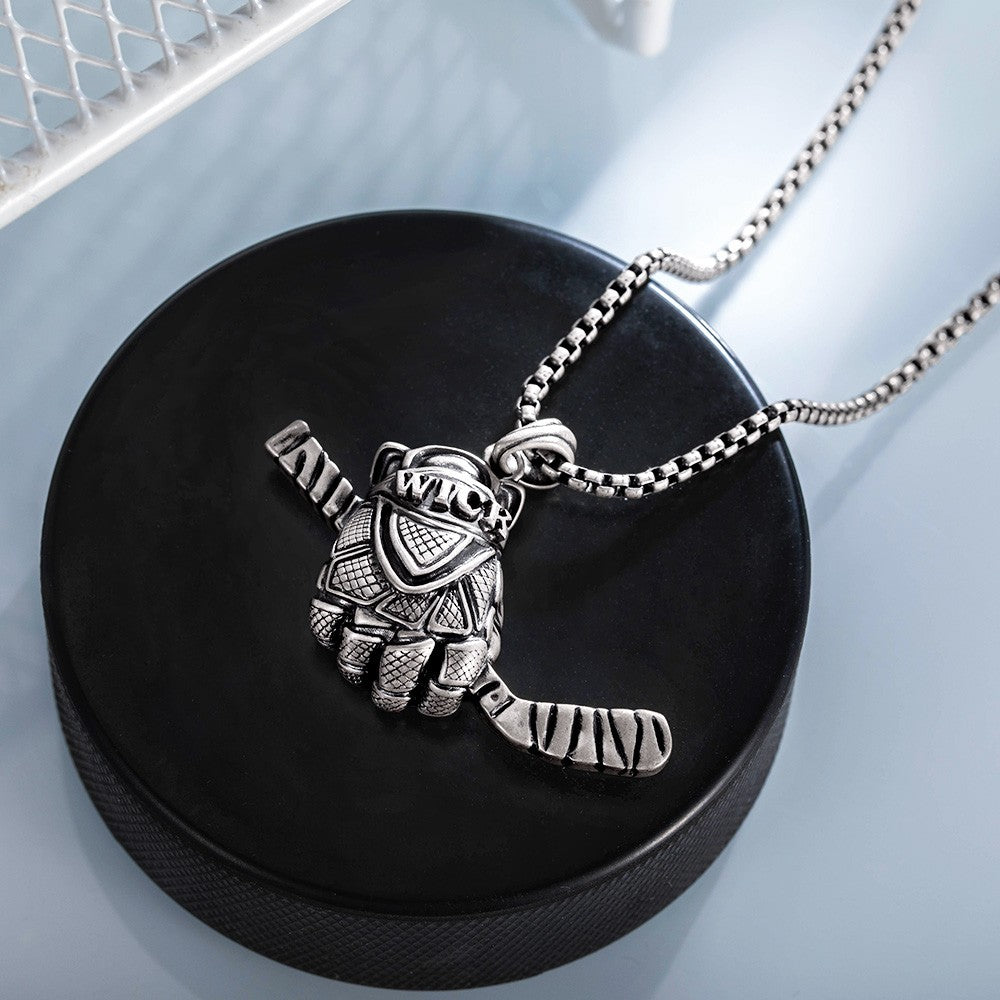 Collana personalizzata da hockey su ghiaccio, gioielli da hockey, collana con mazza da hockey con nome personalizzato, ciondolo con guanto da hockey, regali per amici/giocatori di hockey/allenatori