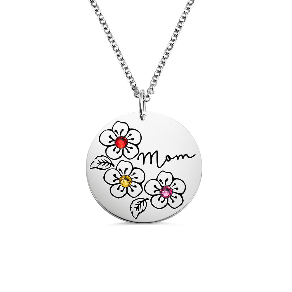 Collana con fiore con pietra portafortuna personalizzata, regalo per la mamma - Argento Sterling 925 