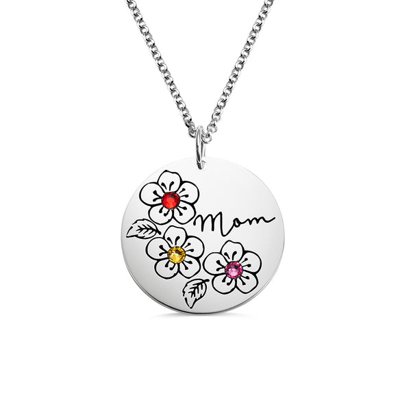 Personalized Birthstone Flower Necklace Gifts for Mother-Sterling Silver 925