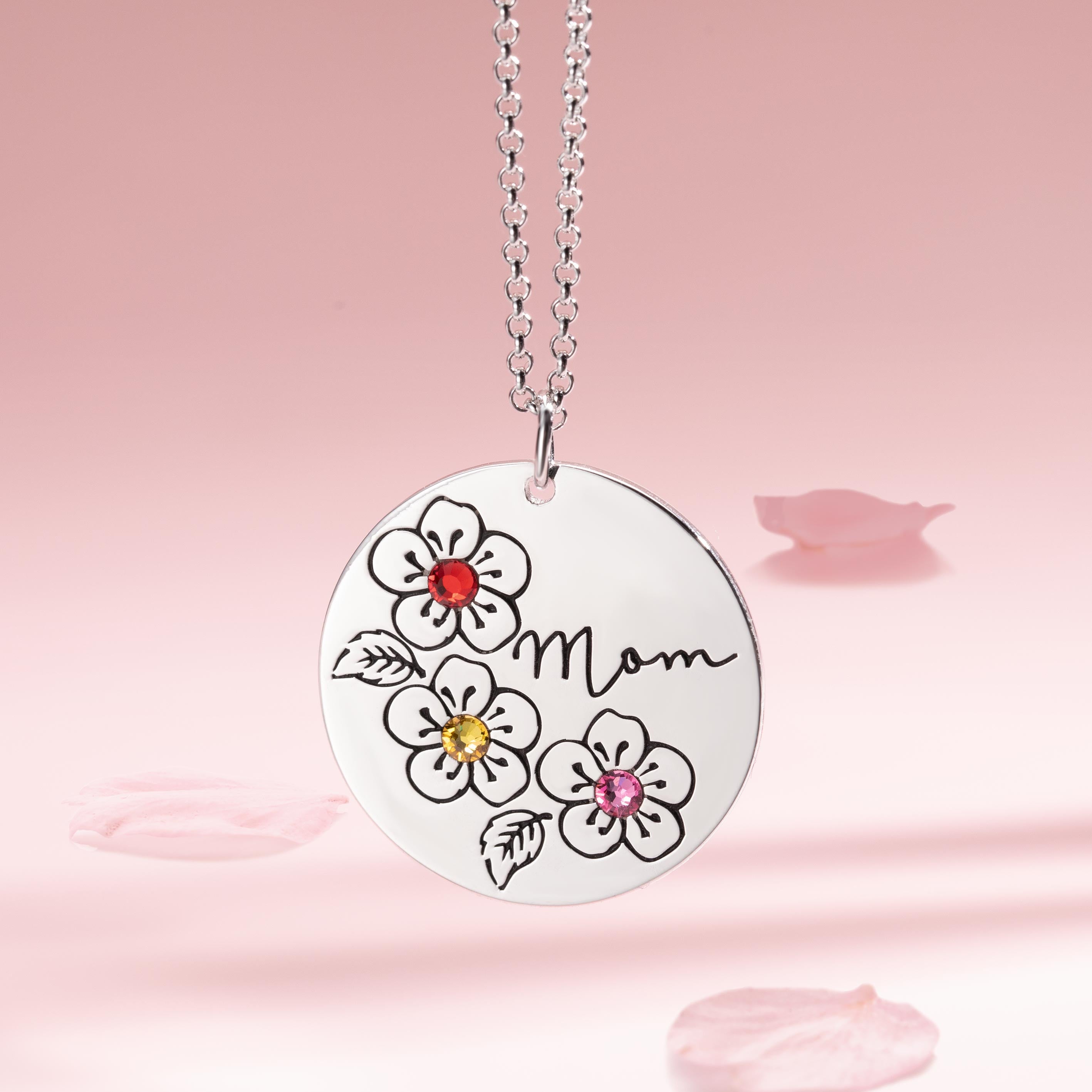 Collana con fiore con pietra portafortuna personalizzata, regalo per la mamma - Argento Sterling 925 