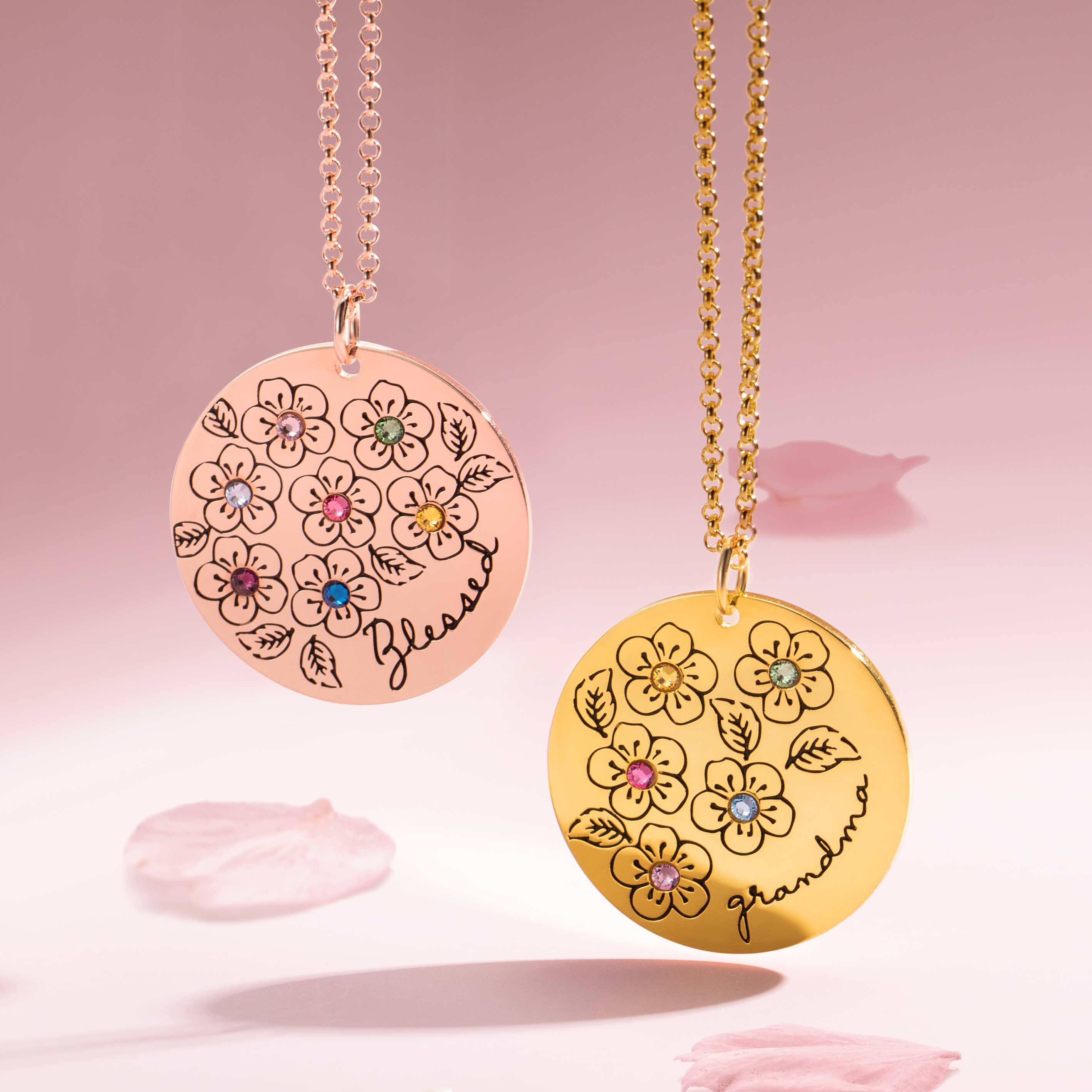 Collana con fiore con pietra portafortuna personalizzata, regalo per la mamma - acciaio inossidabile 