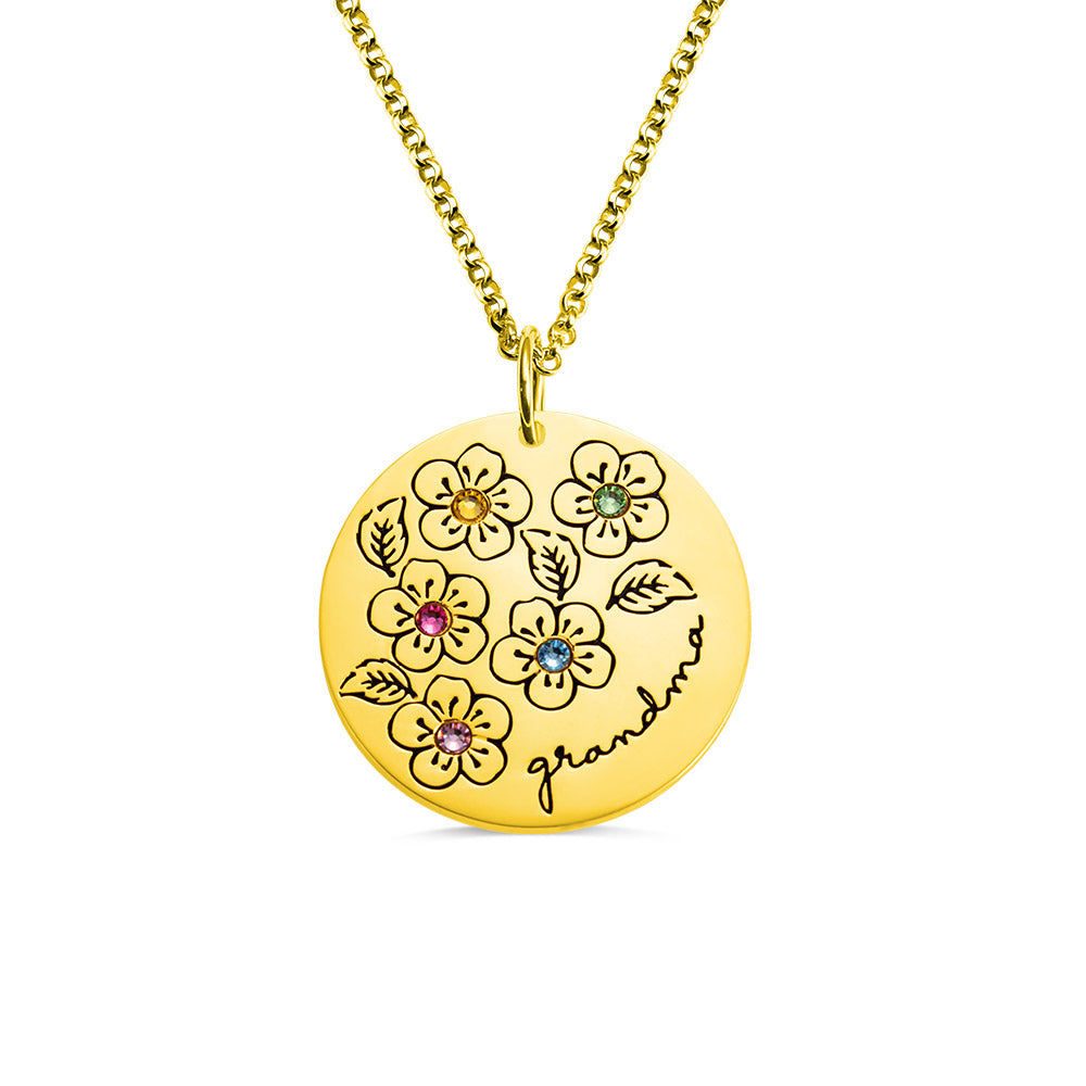 Collana con fiore con pietra portafortuna personalizzata, regalo per la mamma - acciaio inossidabile 