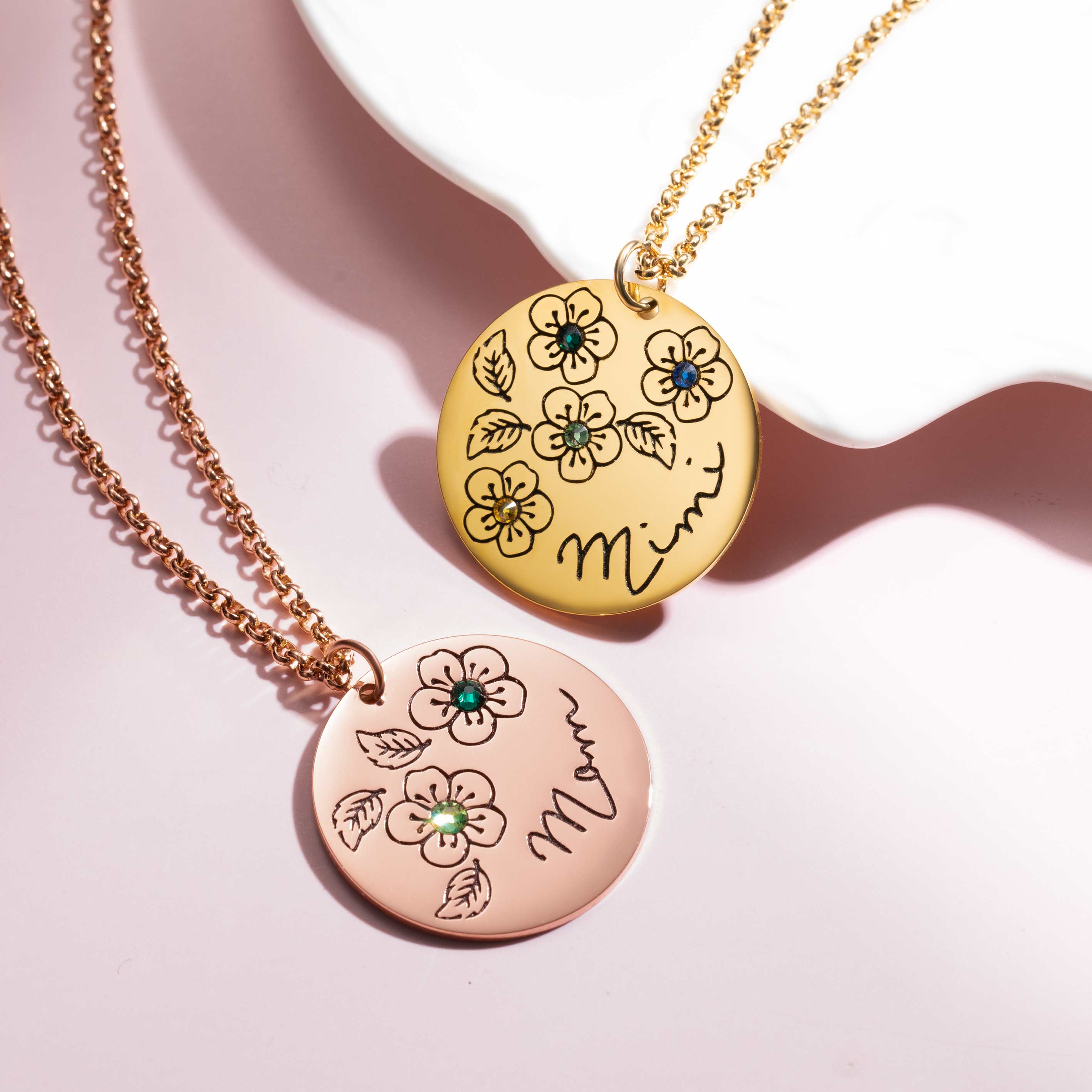 Collana con fiore con pietra portafortuna personalizzata, regalo per la mamma - acciaio inossidabile 