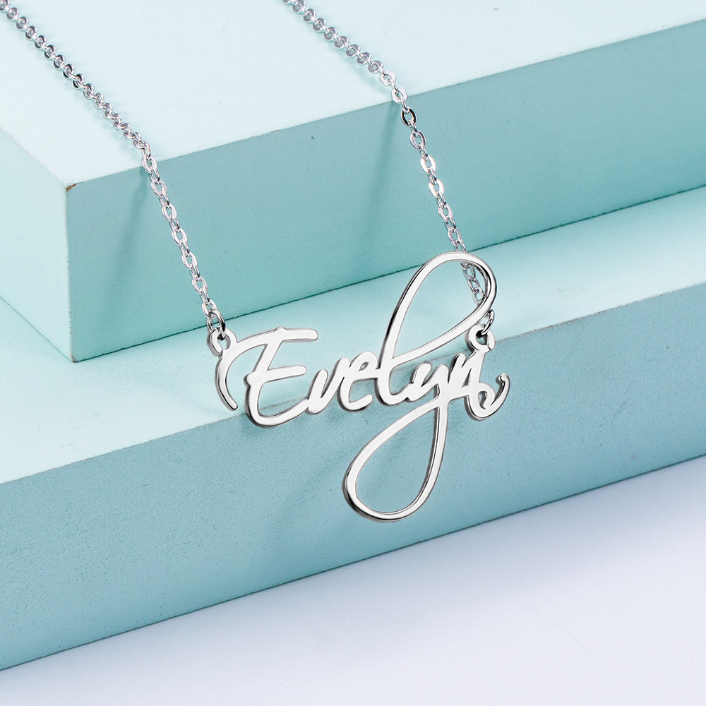 Personalized Calligraphy Name Necklace Silver