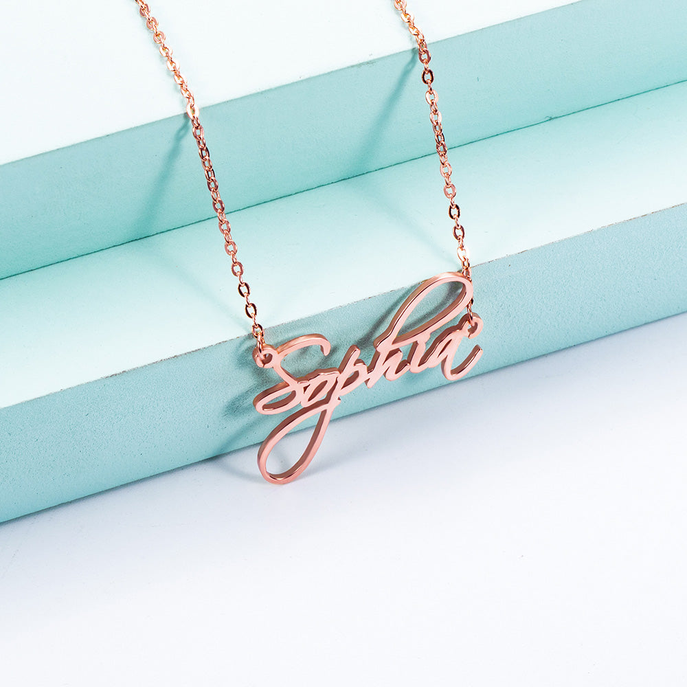 Personalized Calligraphy Name Necklace Silver