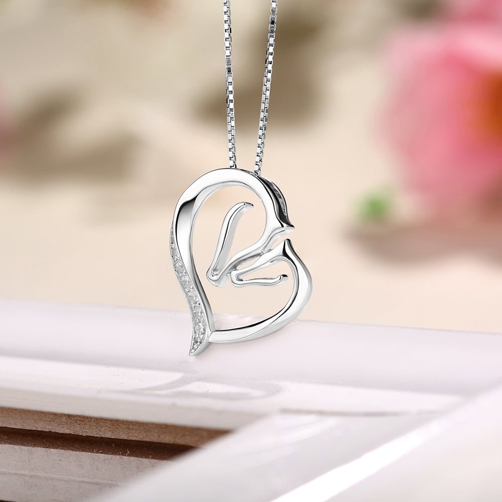 Mother Horse And Baby Horse Necklace Sterling Silver