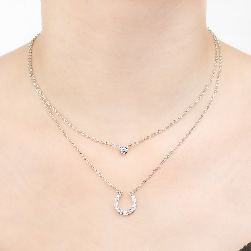 Horseshoe Shaped Cubic Zirconia Layered Necklace Set