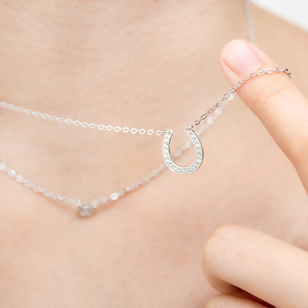 Horseshoe Shaped Cubic Zirconia Layered Necklace Set