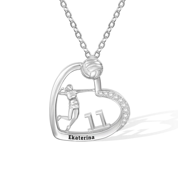 Personalized Volleyball Girls Heart Necklace Style 1