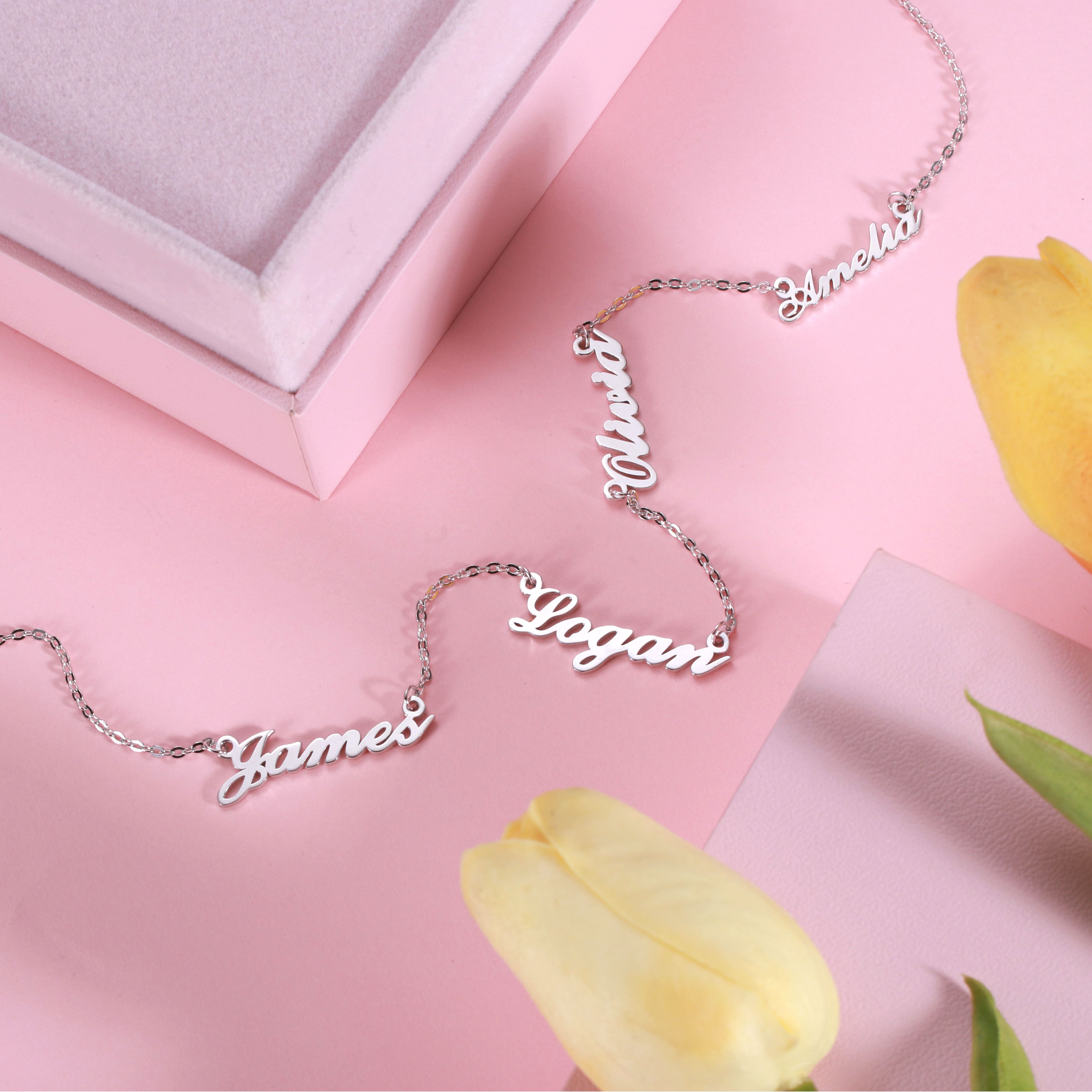 Personalized 4 Name Necklace in Stainless Steel