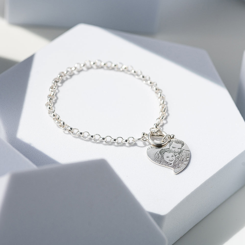 Charming Photo-Engraved Heart Bracelet