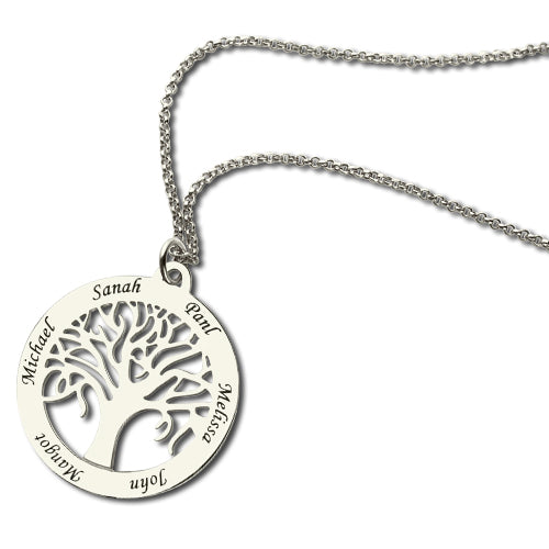 Collana personalizzabile Albero della vita con 6 nomi incisi in argento 