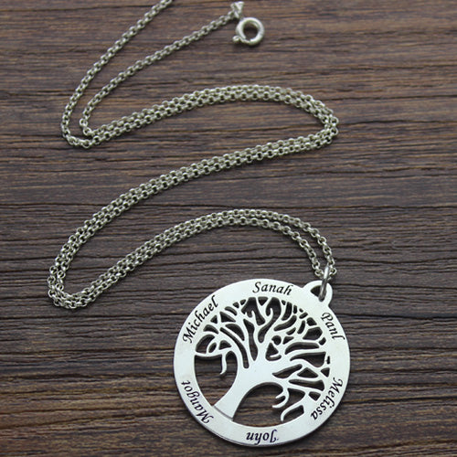 Customizable Tree Of Life Necklace Engraved 6 Names in Silver