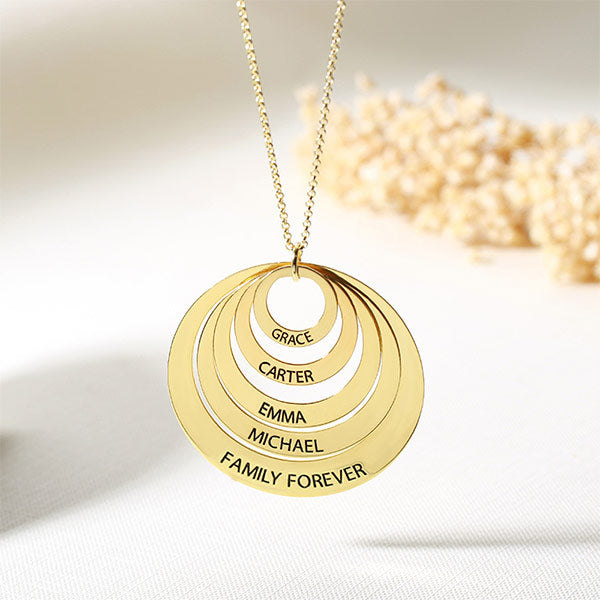 Engraved Family Stacked Circle Necklace Sterling Silver