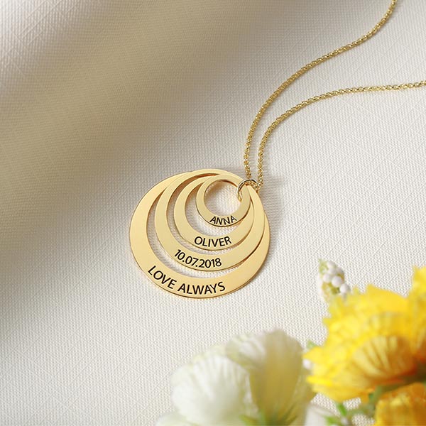 Engraved Family Stacked Circle Necklace Sterling Silver