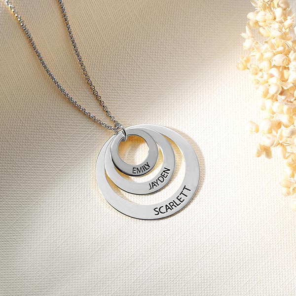 Engraved Family Stacked Circle Necklace Sterling Silver