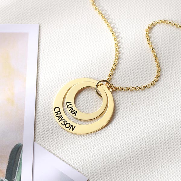 Engraved Family Stacked Circle Necklace Sterling Silver