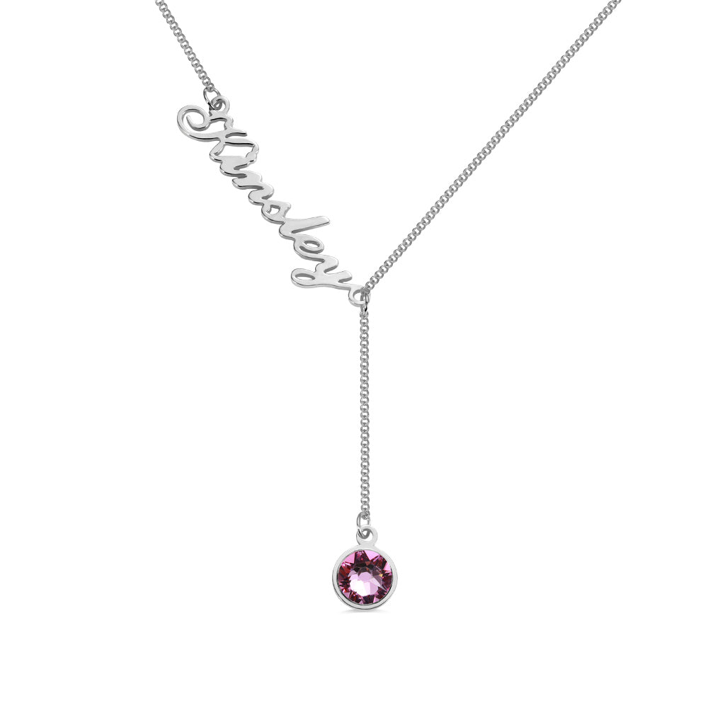 Collana Y personalizzata con nome semplice e pietra portafortuna in argento sterling 925