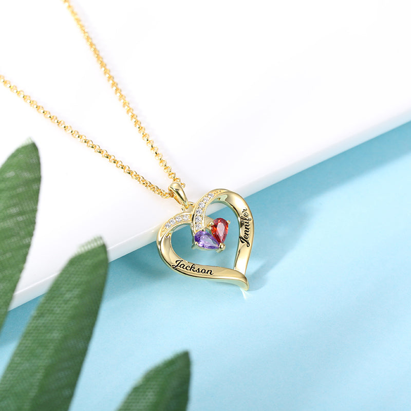 Forever Together Engraved Birthstone Necklace in Brass