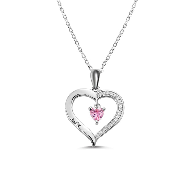 Collana personalizzata con 1 pietra portafortuna a forma di cuore con incisione in argento 