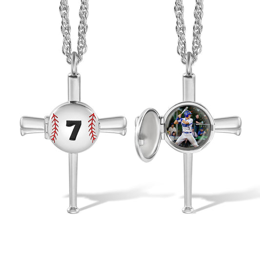 Baseball Necklace with Photo & Engraving - Ball Shape Long Style