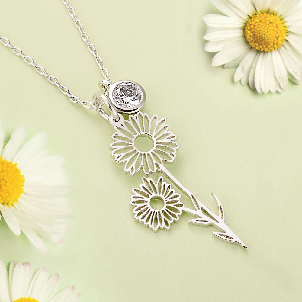 Custom Birth Flower Necklace Stainless Steel