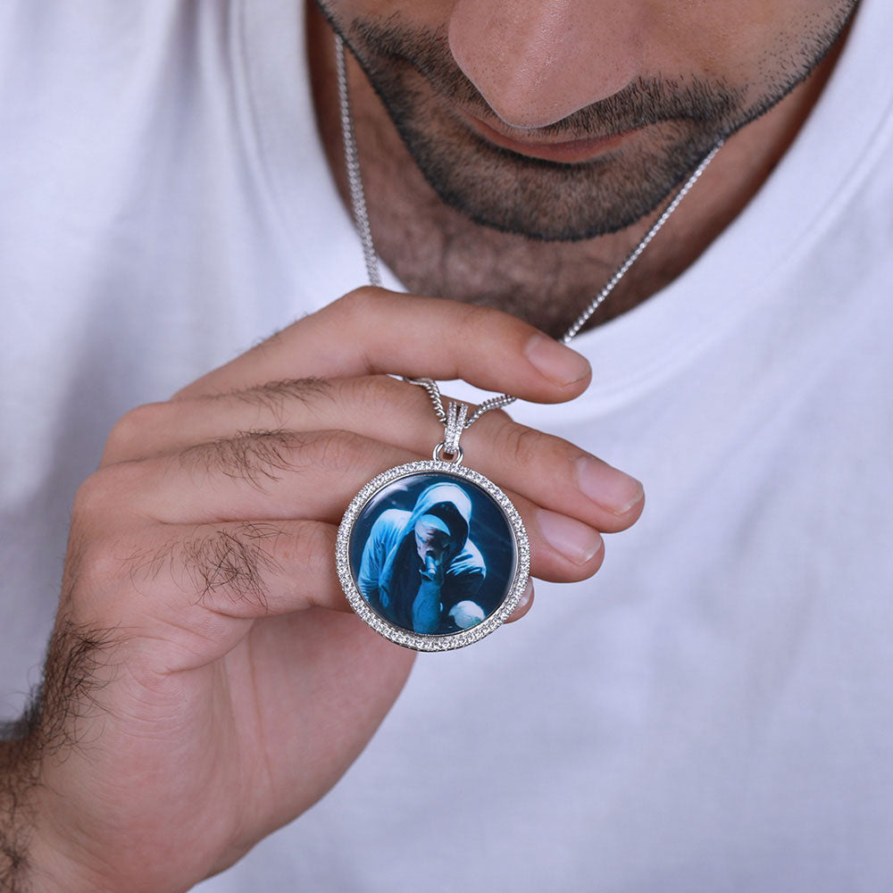 Collana personalizzata con foto di diamanti rotondi 