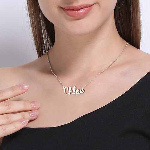 Personalized Cursive Style Name Necklace In Sterling Silver