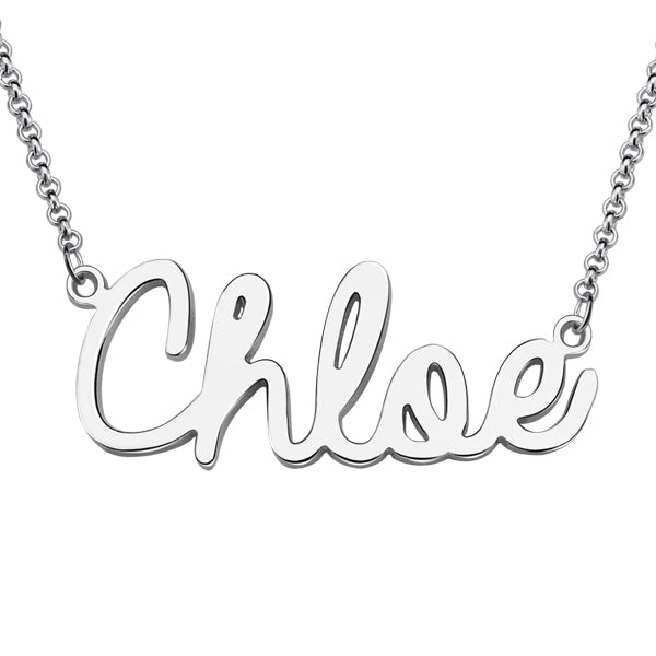 Personalized Cursive Style Name Necklace In Sterling Silver