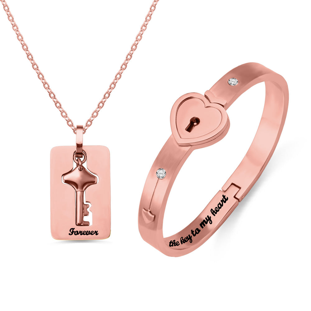 Set di braccialetti e collane con chiave personalizzati per coppia 